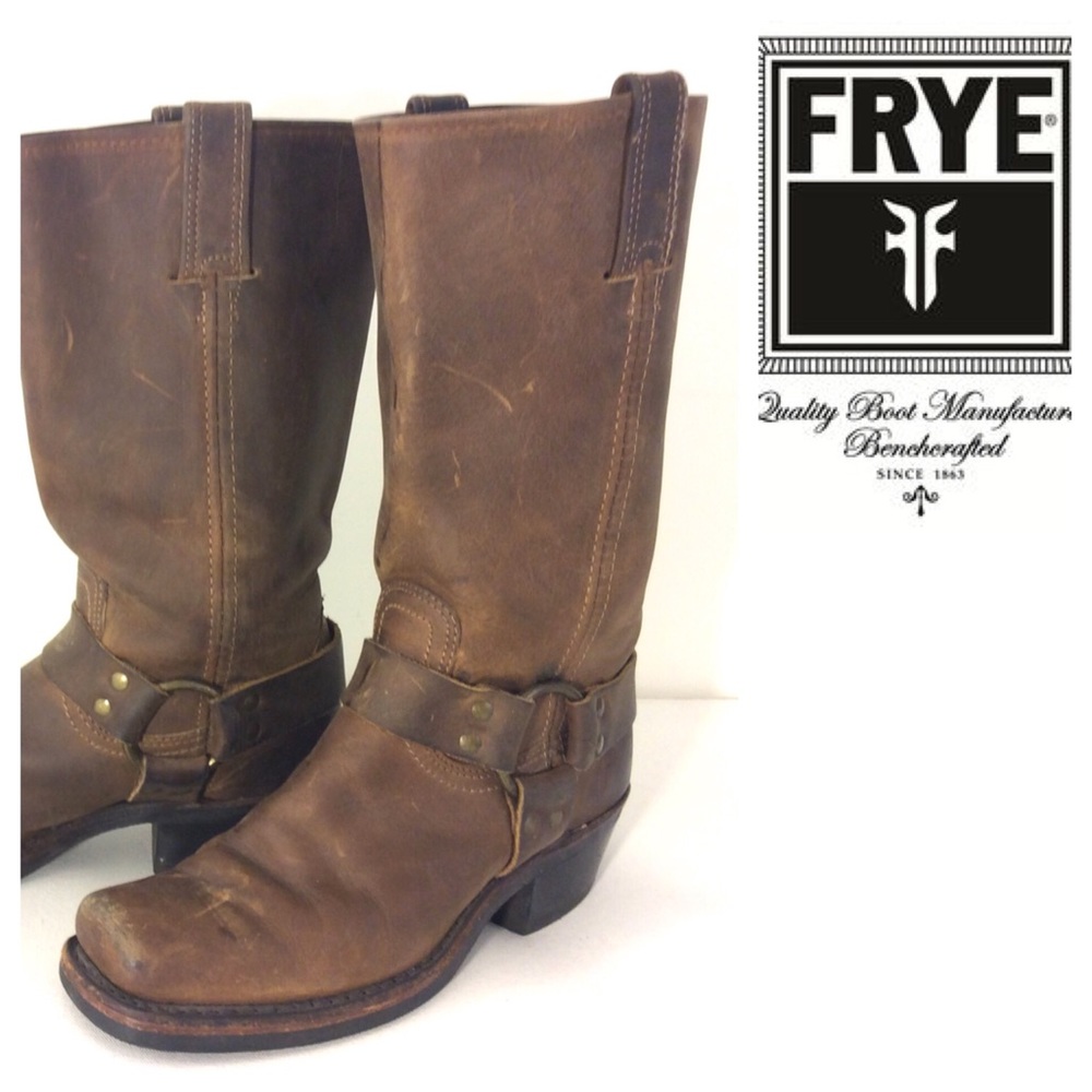 FRYE brown Harness MOTO Biker BOOTS 7 1/2 knee